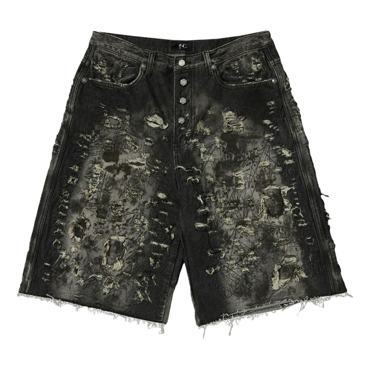 Thug Club Hard Washed Destroyed Denim Shorts 'Black' TC26PT1202