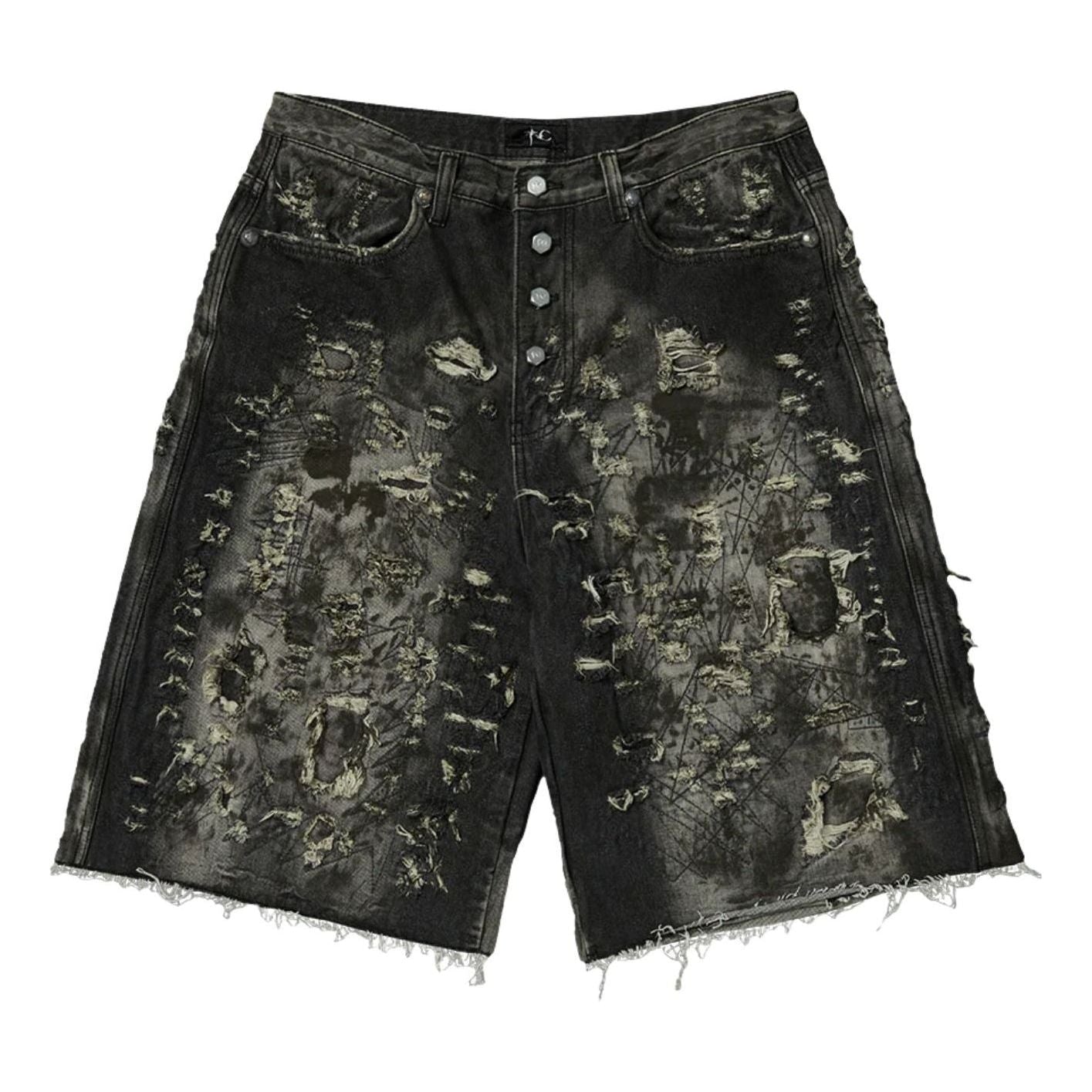 Thug Club Hard Washed Destroyed Denim Shorts 'Black' TC26PT1202