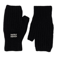 MIU MIU Wool Cashmere Mohair Fabric Knit Gloves Unisex Black