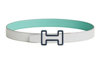 HERMES Tonight Color Blue Buckle PSOM Calfskin Double-Sided Leather Belt Men's White Width: 3.2cm