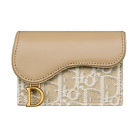 DIOR Cotton With Cow Leather Patchwork Card Holder Women's Natural