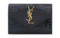 SAINT LAURENT CASSANDRE Cow Leather Card Holder Wallet Small Size Women's Black
