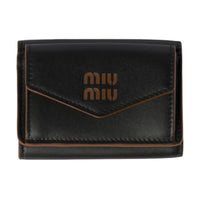 MIU MIU Cow Leather Wallet Small Size Women's Black Patchwork Cognac