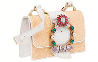 MIU MIU Straw Woven Leather Shoulder Bag Crossbody Bag Women's White & Natural
