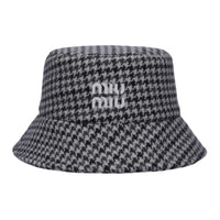 MIU MIU Sheep Wool Polyester Acetate Virgin Wool Bucket Hats Women's Black White