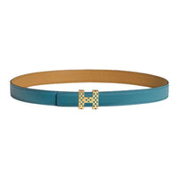 HERMES Gold-Plated Leather Belts Women's Jeans/Cookies Width 2.4CM