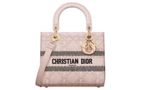 DIOR Lady D-Lite Raffia Handbag Medium Size Women's Pink