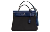 HERMES Herbag Zip Cowhide Patchwork Canvas Shoulder Bag Crossbody Bag Handbag Unisex Black/Sapphire Blue
