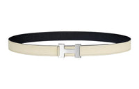 HERMES Comfortable Silver Buckle Epsom Calfskin Double Sided Leather Belt Women's Ecru/Black Width 2.4cm
