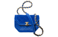 CHANEL Corduroy Shoulder Bag Crossbody Bag Mini Women's Blue