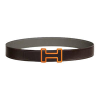 HERMES Calfskin, Stainless Steel, Rubber Leather Belts Men's Brown Width 3.8CM