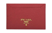 PRADA Saffiano Cow Leather Card Holder Women's Burgundy