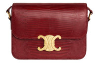 CELINE Triomphe Lizard Skin Shoulder Bag Crossbody Bag Women's Red