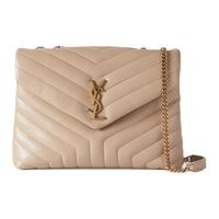 SAINT LAURENT LOULOU Calfskin Shoulder Bag Medium Size Women's Beige