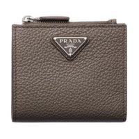 PRADA Leather Wallet Women's Gray Brown