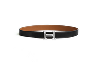 HERMES Emblem Design, Smooth Buckle Leather Belts Men's Black Width 3.2CM