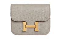 HERMES Constance Slim Matte Crocodile Leather Wallet Women's 8L Beton Glacier White