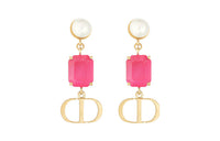 DIOR Earrings Women's Gold/fluorescent Pink