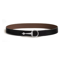 HERMES Palladium-Plated Metal Calfskin Leather Belts Women's Black/Brown Width: 3.2CM