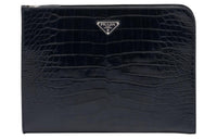 PRADA Crocodile Leather Clutch Regular Men's Blue