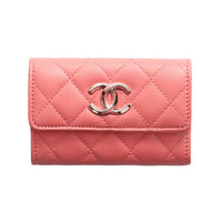 CHANEL Lambskin Card Holder Wallet Women's Pink