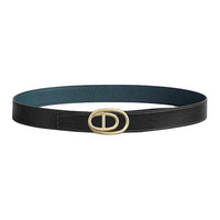HERMES Brass Leather Belts Unisex Black/Prussian Blue Width: 3.2cm