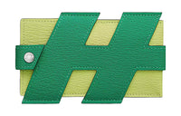 HERMES Mysore Goat Skin Card Holder Women's Mint Green/Sprout Yellow