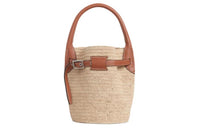CELINE Raffia With Calfskin Bucket Bag Handbag Women's Natural & Tan