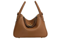 HERMES Lindy Clemence Bullock Leather Matte Crocodile Leather Handbag Shoulder Bag Women's Brown