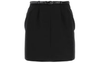 SAINT LAURENT Belted Tailored Wool Skirt
