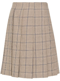 Brunello Cucinelli Plaid Linen-Wool Pleated Skirt