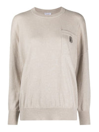 Brunello Cucinelli Metallic Tab Crew Neck Jumper