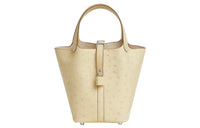 HERMES Picotin Lock Ostrich Leather Basket Bag Handbag 18 Women's Y1 Vanille Vanilla