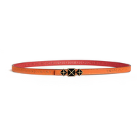 HERMES Calfskin, Metal, Gold Plated Leather Belts Women's Brown/Red Width 1.3CM