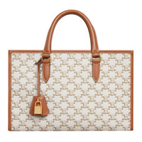 CELINE Cabas Cow Leather One Shoulder Handbags Mini Women's White Tawny