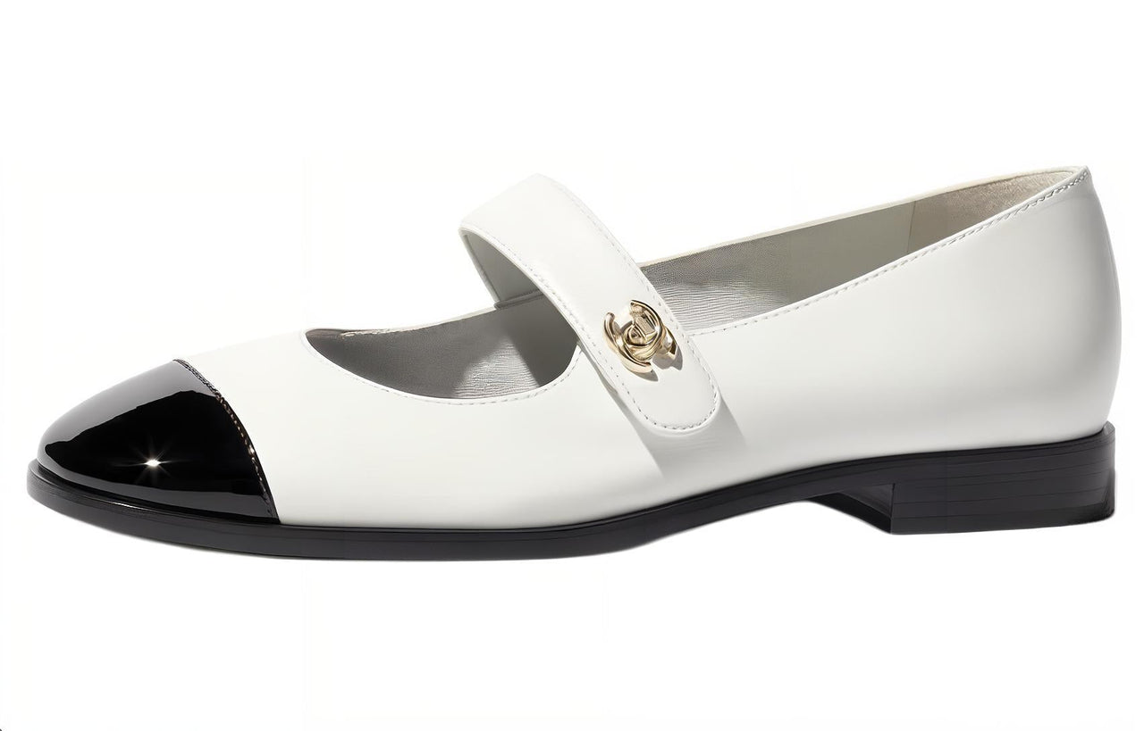 CHANEL Chunky Heel Mary Jane Shoes 2cm Women's White