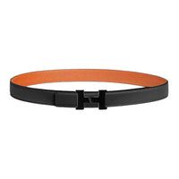 HERMES Calfskin Leather Belts Women's Black Orange Width: 2.4cm