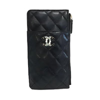 CHANEL Leather Cell Phone Pouch Wallet Regular Women's Black