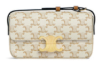 CELINE Triomphe Cow Leather Shoulder Bag, Crossbody Bag Women's White/Khaki