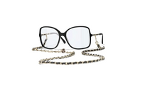 CHANEL Acetate Metal Calfskin Square Eyeglass Frames Unisex Black