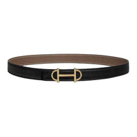 HERMES Gold-Plated Leather Belts Unisex Black/Gold Width: 2.4cm