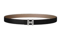 HERMES Comfortable Silver Buckle Epsom Calfskin Double-Sided Leather Belt Women's Black/Gray Width: 2.4cm