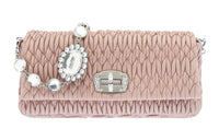 MIU MIU Soft Sheep Leather One Shoulder Crossbody Clutches Women's Cameo Brown Beige