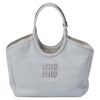 MIU MIU Leather Tote Bag Shopping Bag One Shoulder Handbag Women's Sky Blue
