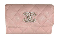 CHANEL Cow Leather Coin Purses Card Holders Women's Pink