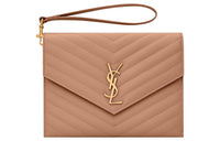SAINT LAURENT CASSANDRE Cow Leather Envelope Bag Clutches Women's Vintage Peach
