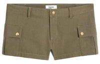 CELINE Cargo Cotton Mini Shorts Khaki