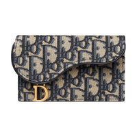 DIOR Jacquard Fabric Card Holder Women's Blue/Beige