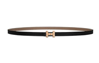 HERMES H Letter Stud Design Gold Smooth Buckle Calfskin Double-Sided Leather Belts Women's Black Width 13mm