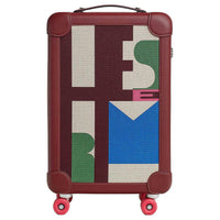 HERMES R.M.S H Plume Canvas Trolley Bag Unisex Burgundy & Khaki